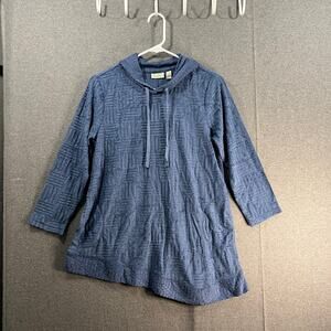 LOGO Lounge by Lori Goldstein Textured Terry Cloth Hoodie Blue Marble, X-Small